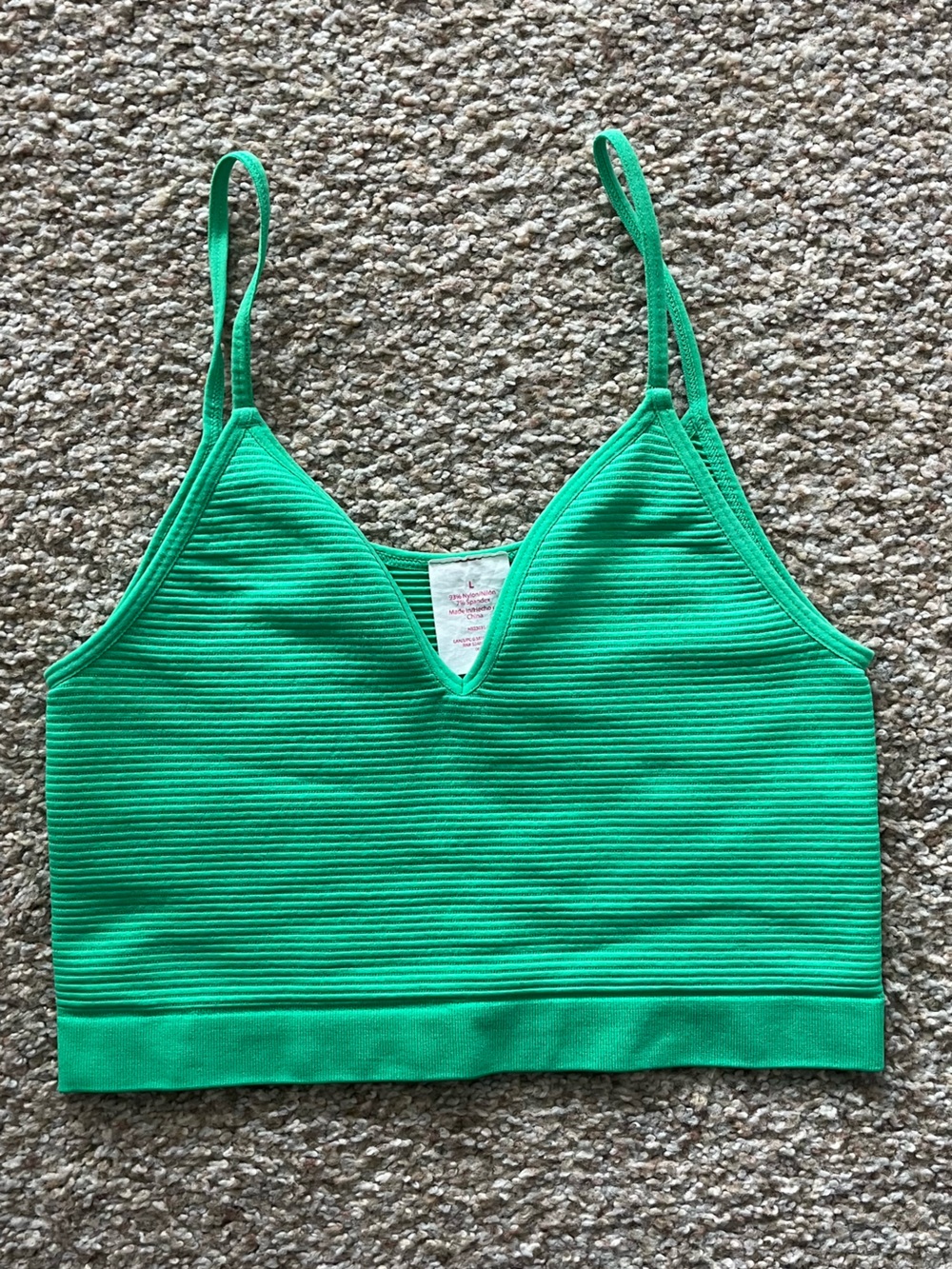 Girls Green Ribbed Top with V-Neck Neckline